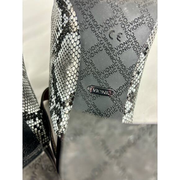 Vionic Kaia Mules Heels Snakeprint Reptile Black White 8.5 Ankle Strap Open Toe - Picture 12 of 14